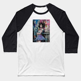 VHS Retro Anime Girl City Night Vintage 70s 80s 90s Baseball T-Shirt